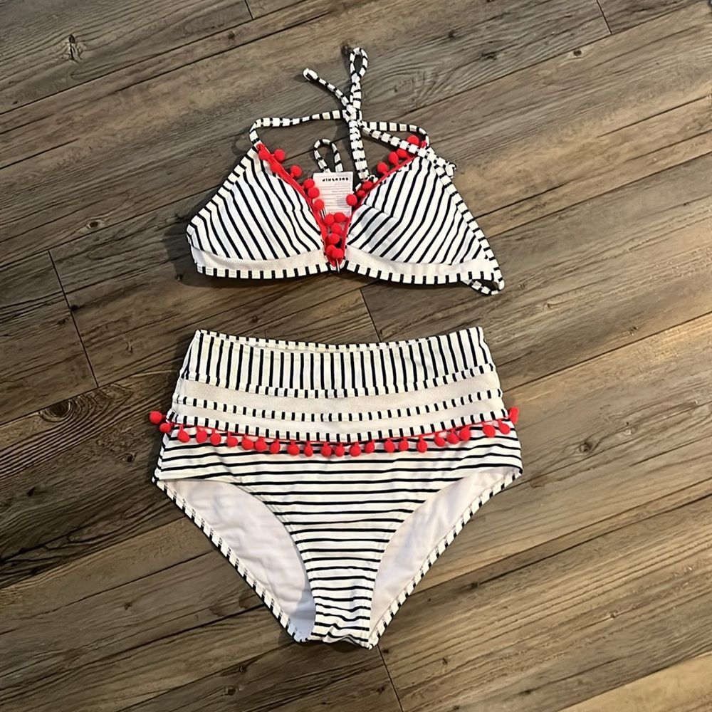 COCOSHIP Red and Blue Bikini with Playful Accents